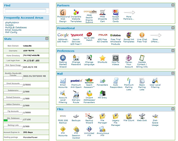 cPanel Pro is a popular control panel today. If your host uses this software then you will have a lot of control.